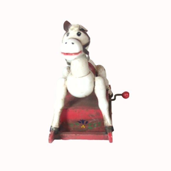 Enesco Music Box 5" Wooden Toy Rocking Horse Vintage Wind Up Plays Yankee Doodle - Picture 2 of 5
